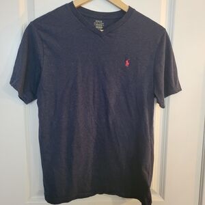 Polo by Ralph Lauren Navy V-Neck Tee with Pink Pony Emblem